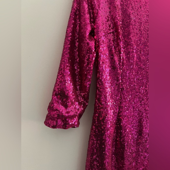 Lulus Hot Pink Sequin Bodycon Midi Dress – Women’s Party / Holiday Dress - Picture 2 of 9